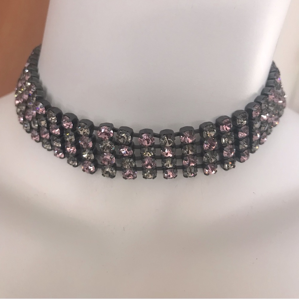 Atlantis Pink & Gray Swarovski Crystal Choker Necklace NEW